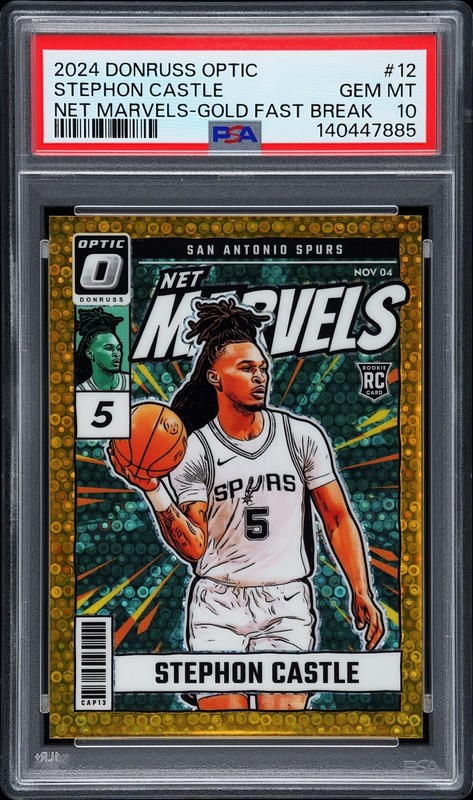 2024 Donruss Optic Stephon Castle Net Marvels Gold Fast Break PSA 10 RC Spurs