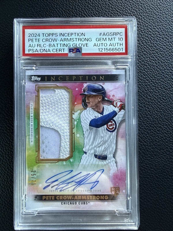 Pete Crow-Armstrong 2024 Topps Inception Auto Cards Batting Glove RC /25 PSA 10