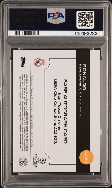 2024-25 TOPPS CHROME UEFA CLUB COMPETITIONS CHROME AUTOS #RO RONALDO 12/25 PSA 9 view 2