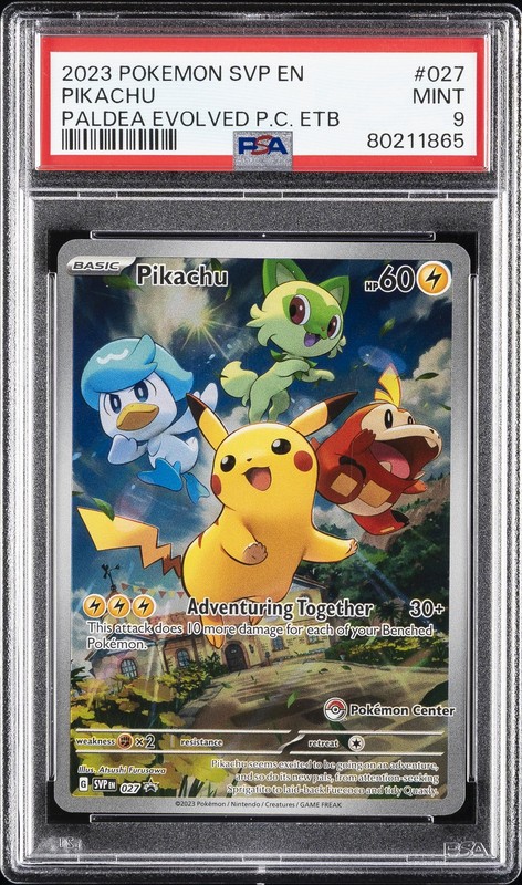 2023 POKEMON SVP PALDEA EVOLVED POKEMON CENTER ETB PROMO #027 PIKACHU PSA 9