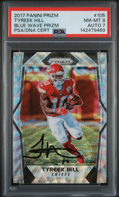 2017 Panini Prizm Tyreek Hill #105 Blue Wave Prizm /149 Autograph PSA 8 Auto 7