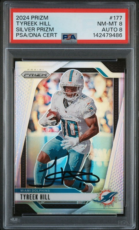 2024 Panini Prizm Tyreek Hill #177 Silver Autograph PSA 8 Auto 8 NM/MT - Pop 1