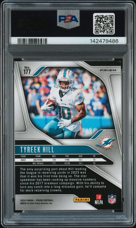 2024 Panini Prizm Tyreek Hill #177 Silver Autograph PSA 8 Auto 8 NM/MT - Pop 1 view 2