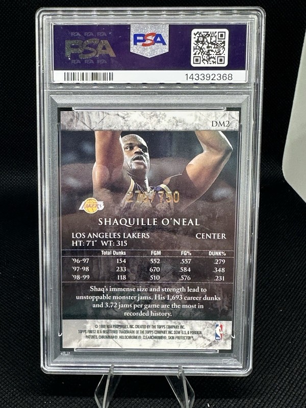 1999-00 Topps Finest - Dunk Masters Shaquille O'Neal #DM2 /750 PSA 9 view 2