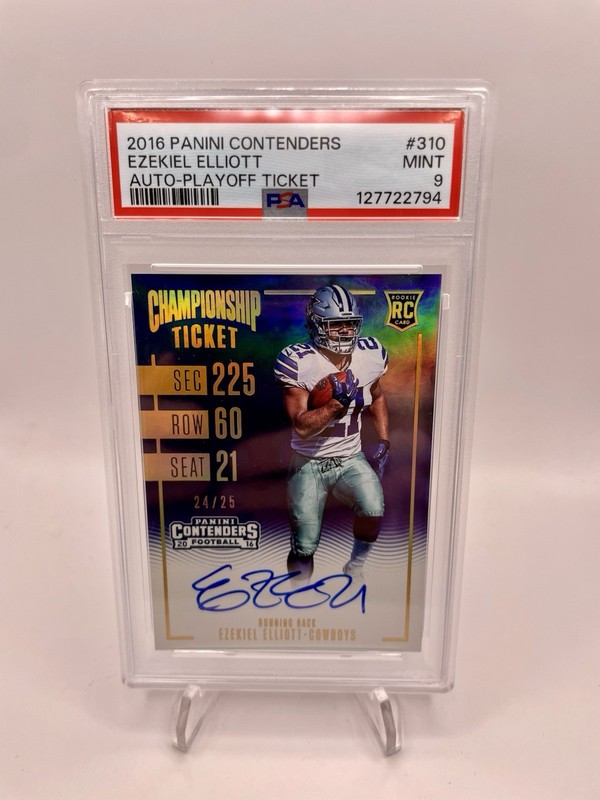 2016 Panini Contenders Ezekiel Elliott Playoff Ticket /25 On Card Auto PSA 9