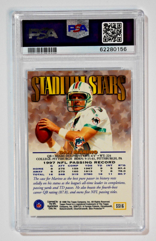 1998 Topps Finest #SS16 Dan Marino Stadium Stars PSA 10 Pop 3 view 2