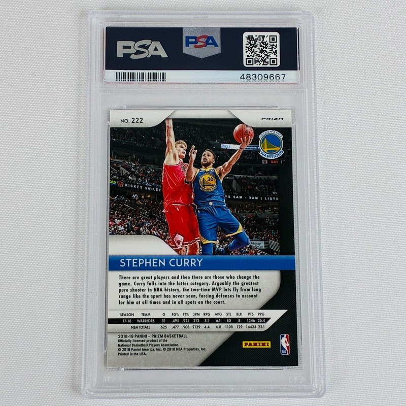 2018 Panini Prizm Stephen Curry #222 Hyper Prizm PSA 10 Gem Mint view 2