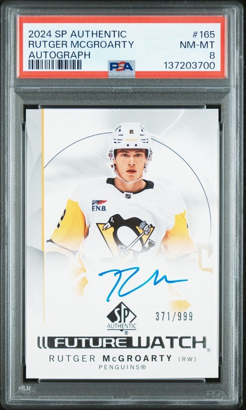 2024-25 SP Authentic Future Watch Auto Rutger McGroaty PSA 8 #165 RC AU /999