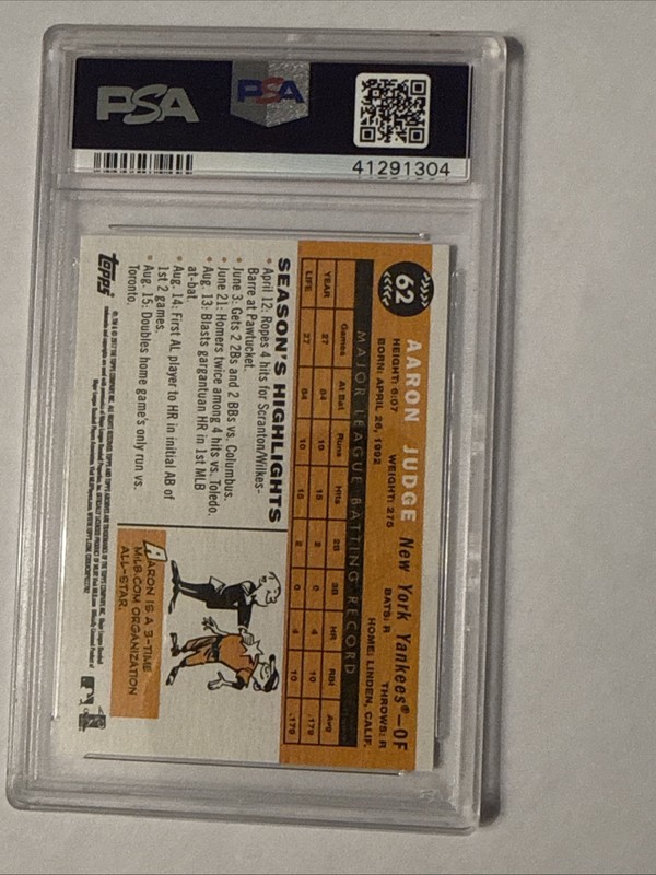 2017 Topps Archives AARON JUDGE 62 RC Rookie Card - PSA 9 MINT view 2
