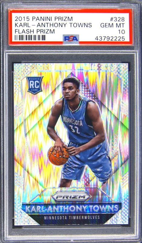 2015 PANINI PRIZM FLASH PRIZM #328 KARL-ANTHONY TOWNS ROOKIE RC PSA 10