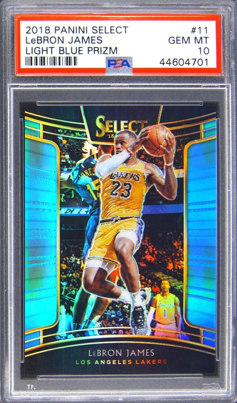 2018 PANINI SELECT LIGHT BLUE PRIZM #11 LEBRON JAMES #/299 PSA 10