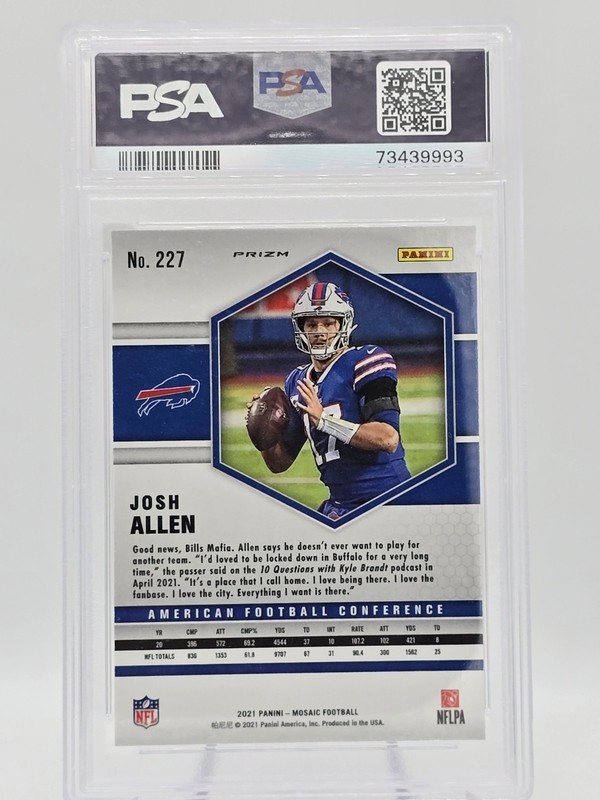 2021 Panini Mosaic Josh Allen #227 Honeycomb Prizm PSA 10 Gem Mint Bills view 2