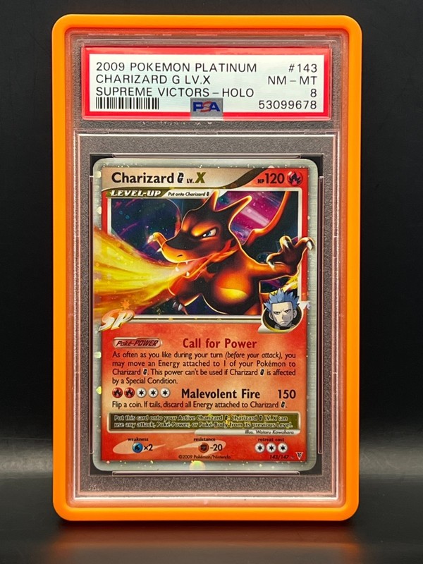 2009 Pokémon Platinum Supreme Victors-CHARIZARD G LV.X 143 ULTRA RARE HOLO PSA 8