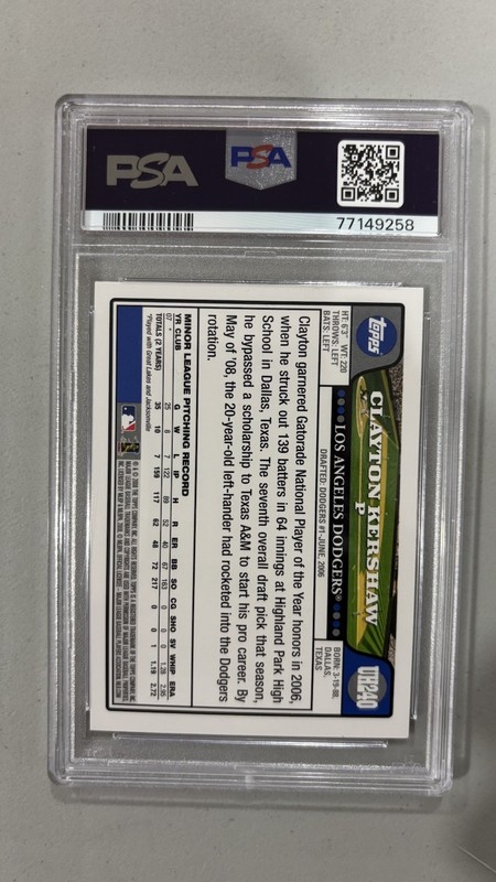 2008 TOPPS UPDATE & HIGHLIGHTS #UH240 CLAYTON KERSHAW ROOKIE RC PSA 9 view 2