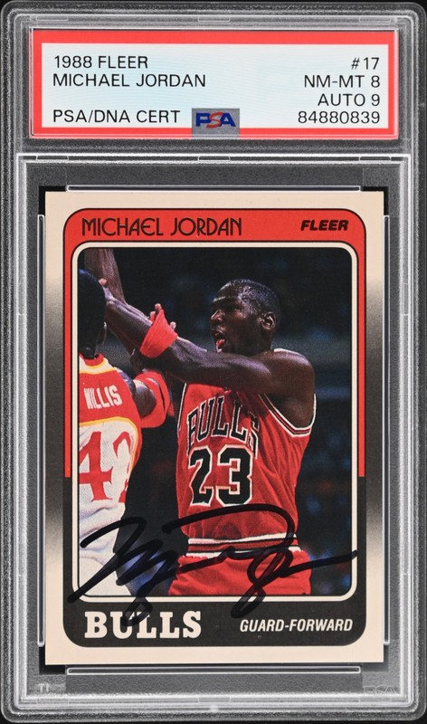 1988 FLEER #17 MICHAEL JORDAN PSA 8 AUTO 9