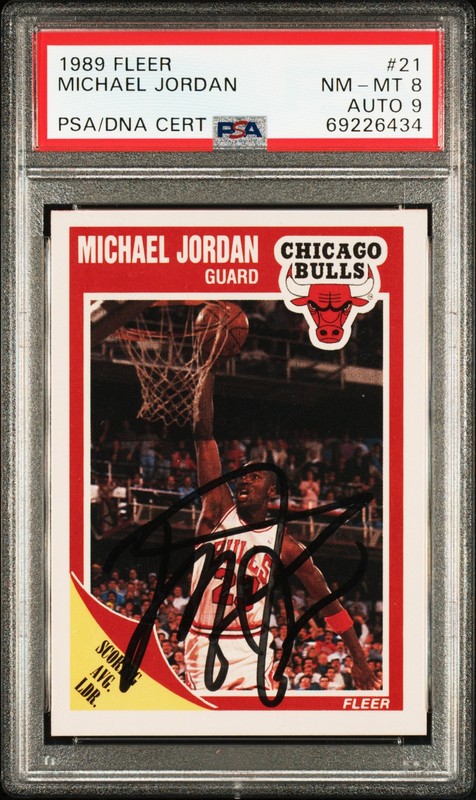 1989 FLEER #21 MICHAEL JORDAN PSA 8 AUTO 9