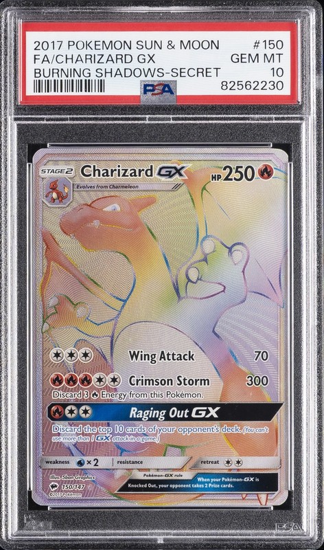 2017 POKEMON SUN & MOON BURNING SHADOWS SECRET #150 FULL ART/CHARIZARD GX PSA 10