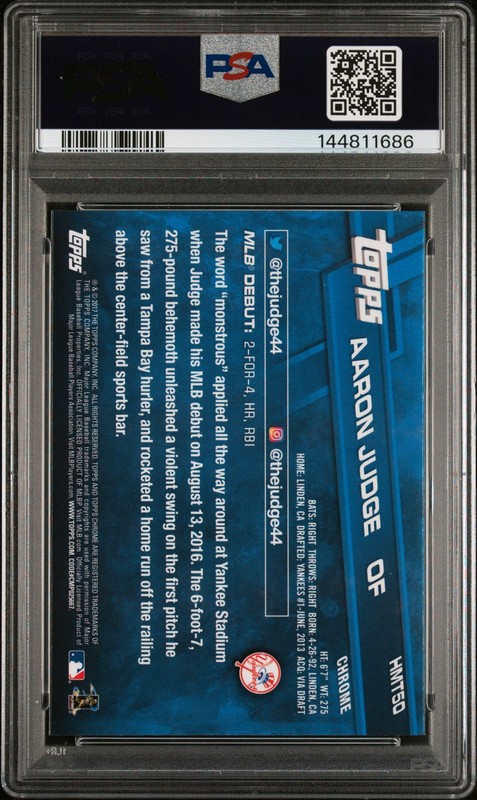 2017 TOPPS CHROME UPDATE #HMT50 AARON JUDGE ROOKIE RC PSA 10 view 2
