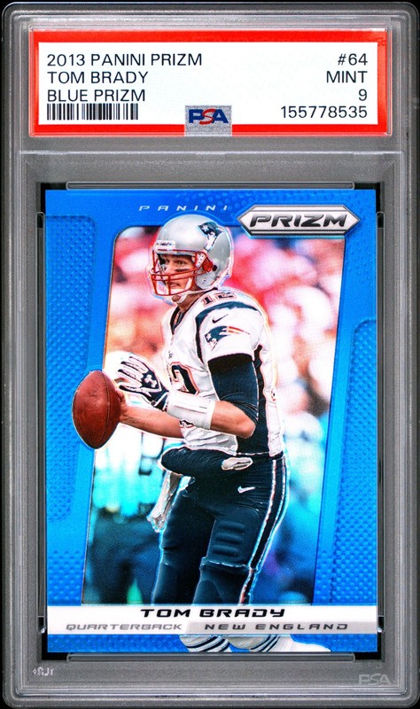 2013 PANINI PRIZM BLUE PRIZM #64 TOM BRADY PSA 9