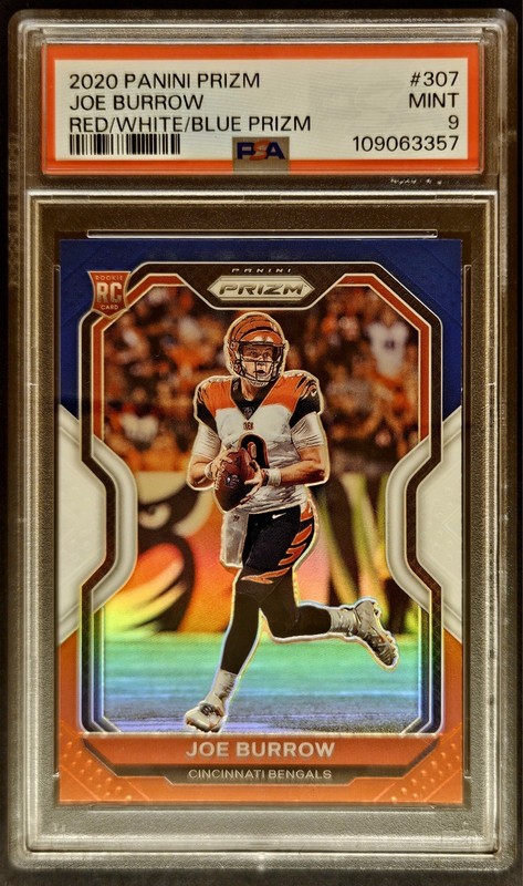 2020 Panini Prizm - Rookie Joe Burrow #307 Red White & Blue Prizm (RC) PSA 9