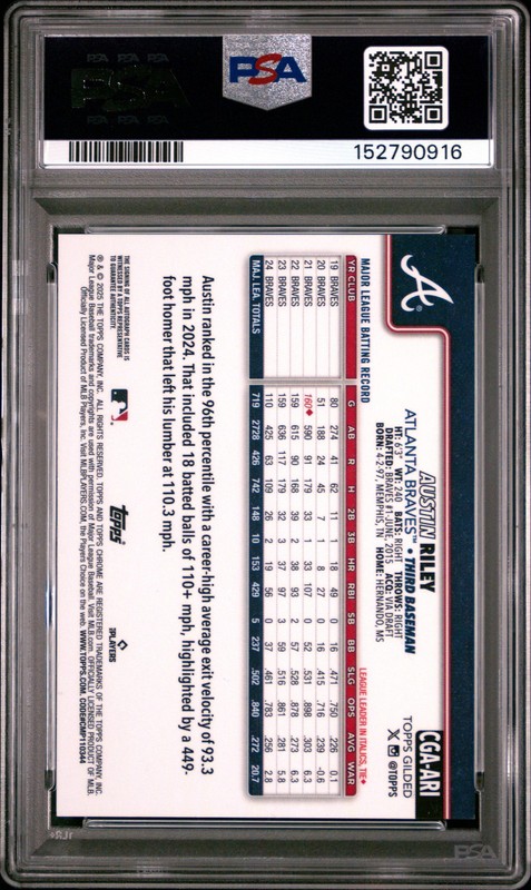 2025 TOPPS GILDED COLLECTION TOPPS CHROME GOLD AUTOS AUSTIN RILEY 9/50 PSA 8 view 2