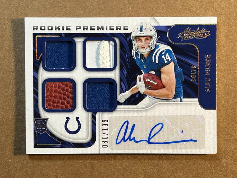 2022 Absolute - Rookie Premiere #221-ALEC PIERCE (RC)-QUAD PATCH AUTO /199 NICE!