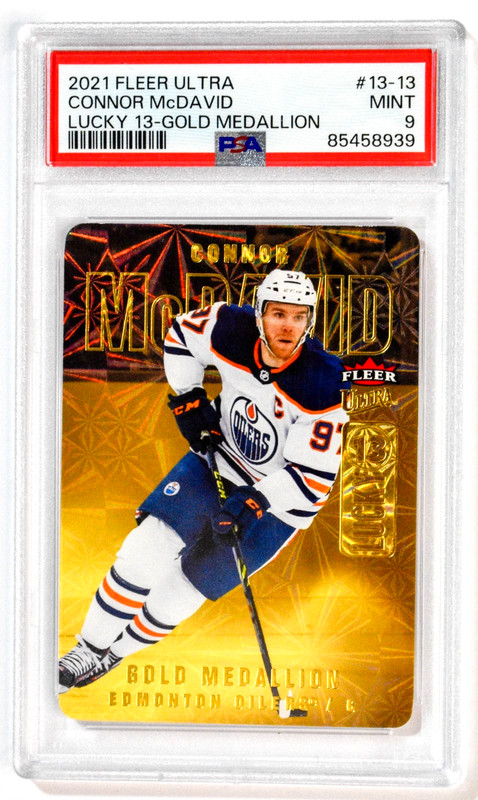 2021 Fleer Ultra Lucky 13 Gold Medallion Connor McDavid /100 PSA 9 Mint