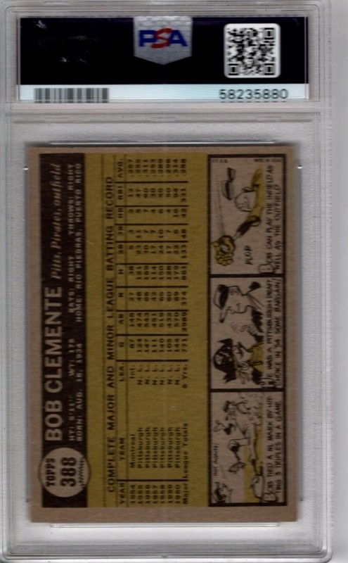 1961 Topps  #388 Bob Roberto Clemente    - PSA 6 view 2