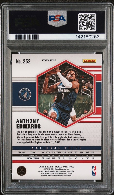2020 PANINI MOSAIC GREEN MOSAIC #252 ANTHONY EDWARDS PSA 9 view 2