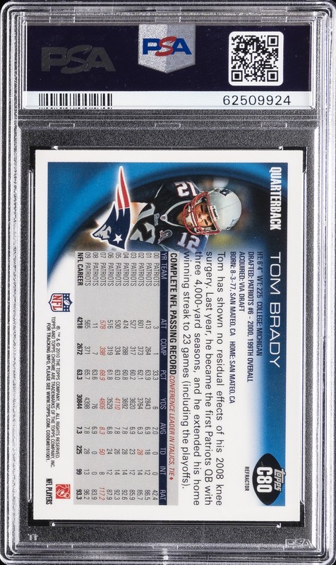 2010 TOPPS CHROME REFRACTOR #C80 TOM BRADY PSA 8 view 2