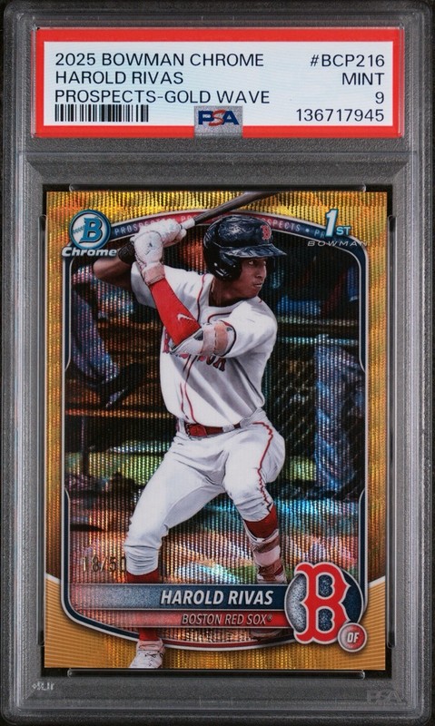 2025 1st Bowman Chrome /50 * Gold Wave Refractor * Harold Rivas PSA Red Sox SSP