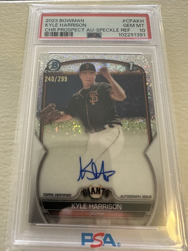 Kyle Harrison 2023 Bowman Chrome Prospect Speckle Auto Refractor PSA 10 /299 GEM