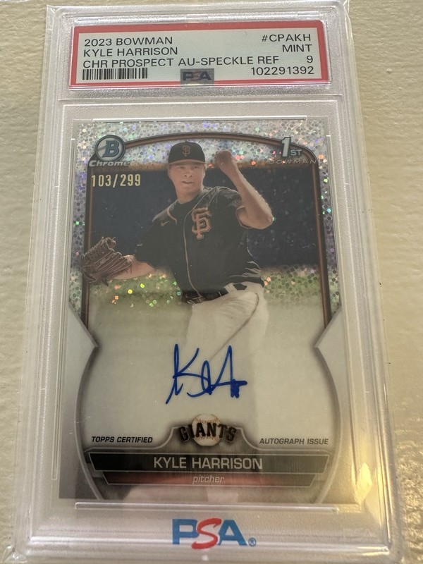 Kyle Harrison 2023 Bowman Chrome Prospect Speckle Auto Refractor PSA 9 /299 RC