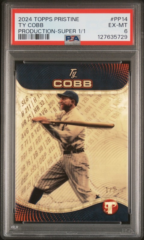 2024 TOPPS PRISTINE PRISTINE PRODUCTION SUPERFRACTOR 1/1 #PP14 TY COBB 1/1 PSA 6
