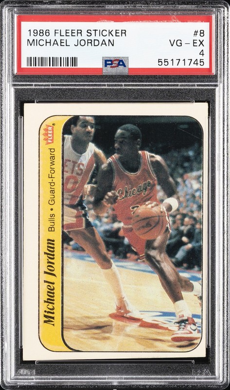 1986 FLEER STICKER #8 MICHAEL JORDAN ROOKIE RC PSA 4