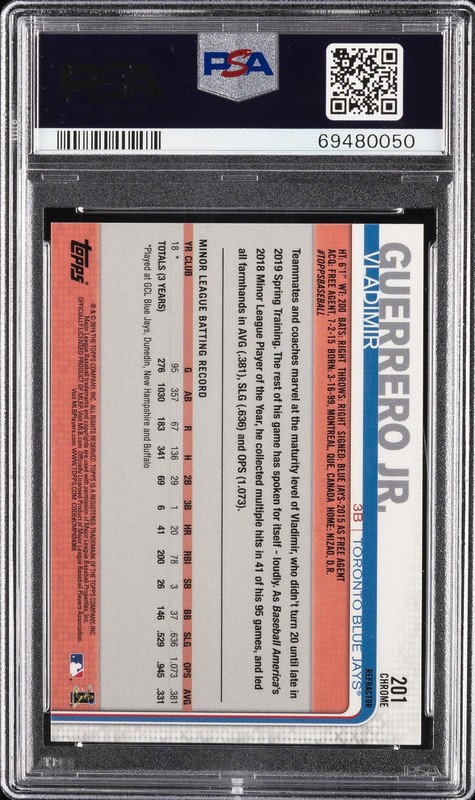 2019 TOPPS CHROME REFRACTOR #201 VLADIMIR GUERRERO JR. ROOKIE RC PSA 10 view 2