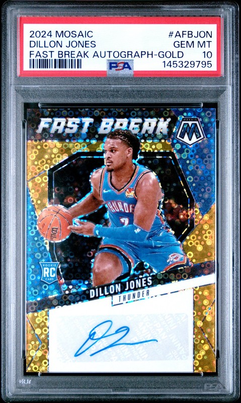 2024 PANINI MOSAIC FAST BREAK AUTO GOLD #AFBJON DILLON JONES RC 7/10 PSA 10