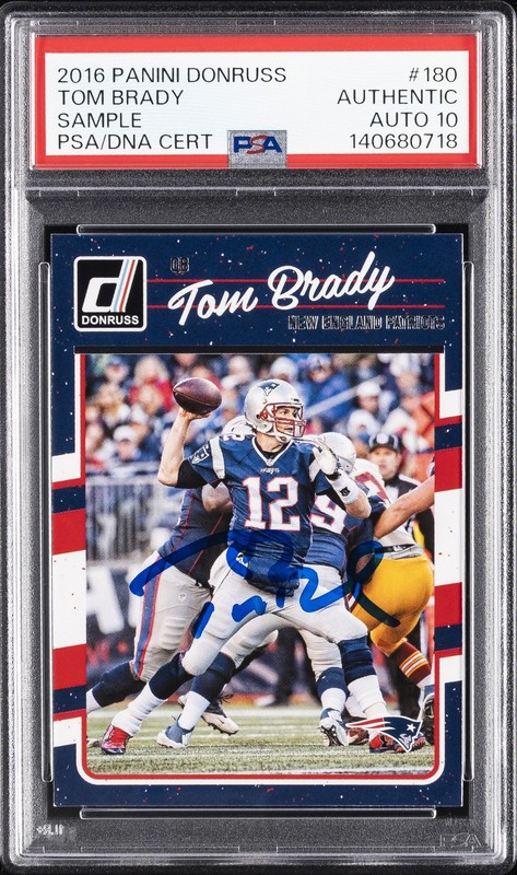 2016 PANINI DONRUSS SAMPLE #180 TOM BRADY PSA AUTHENTIC DNA AUTO 10