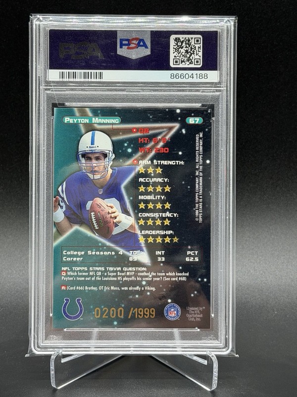 1998 Topps Stars #67 Gold /1999 Peyton Manning RC PSA 9 Mint Rare Topps Rookie view 2