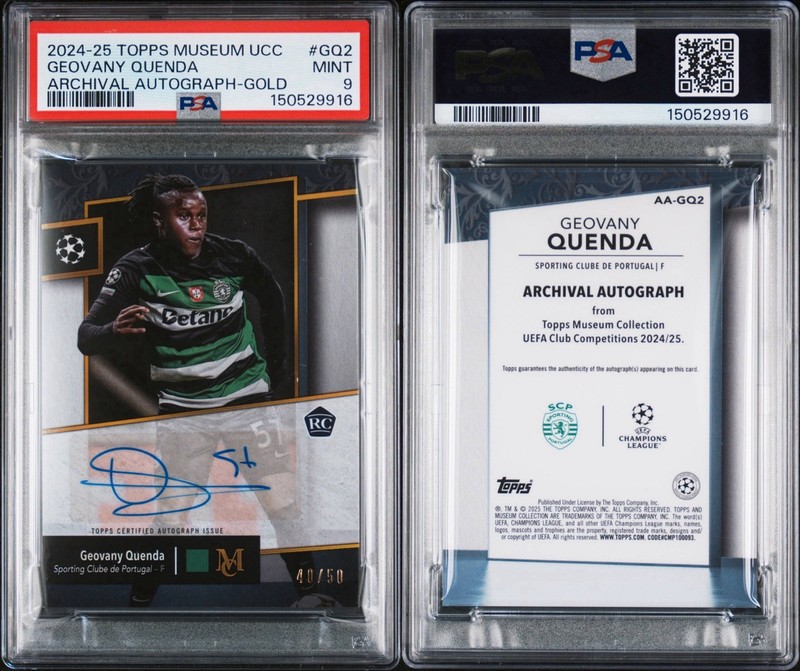 Geovany Quenda 2024-25 Topps Museum UEFA RC Rookie Auto Gold /50 PSA 9