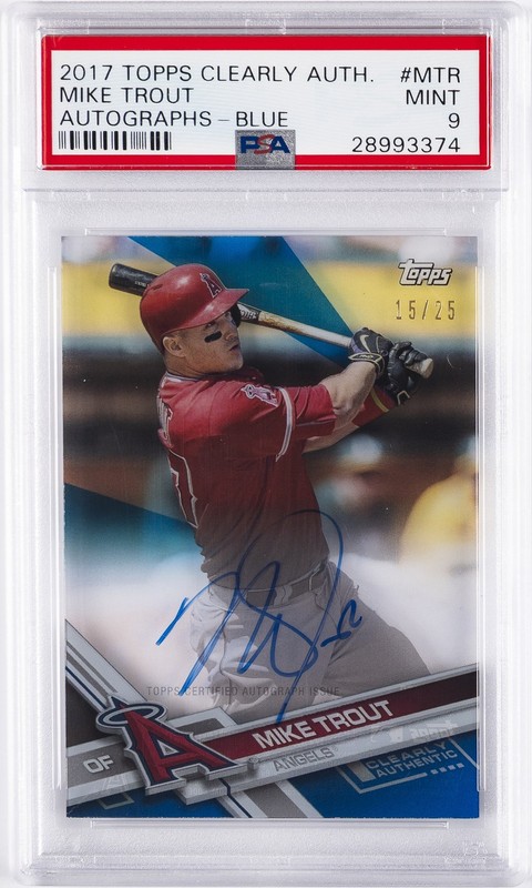 2017 TOPPS CLEARLY AUTHENTIC AUTO BLUE #MTR MIKE TROUT #/25 PSA 9 AUTO