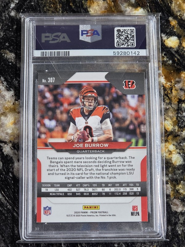 2020 Joe Burrow RC #307 Panini Prizm PSA 10 Gem Mint! view 2