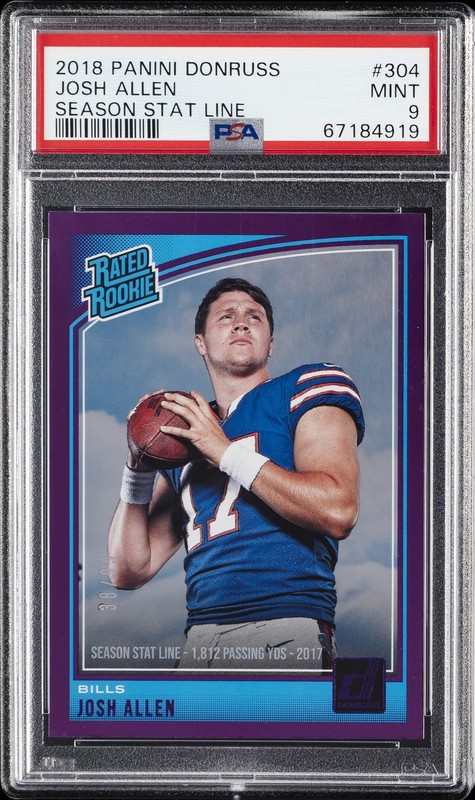 2018 PANINI DONRUSS SEASON STAT LINE #304 JOSH ALLEN ROOKIE RC 38/99 PSA 9