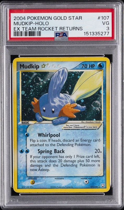 2004 POKEMON EX TEAM ROCKET RETURNS GOLD STAR #107 MUDKIP-HOLO PSA 3