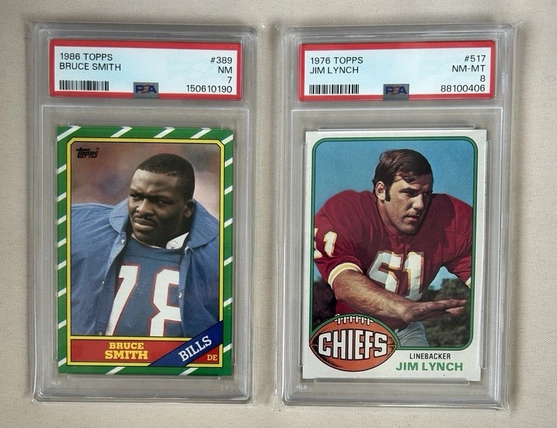 Bruce Smith & Jim Lynch 2 Card PSA 7 / 8 Graded Lot 1986 / 1976 Vintage Football