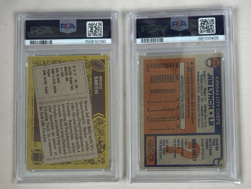 Bruce Smith & Jim Lynch 2 Card PSA 7 / 8 Graded Lot 1986 / 1976 Vintage Football view 2