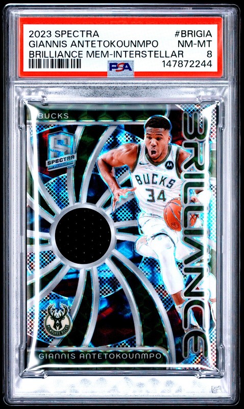 2023 PANINI SPECTRA BRILLIANCE MEMORABILIA GIANNIS ANTETOKOUNMPO 73/75 PSA 8