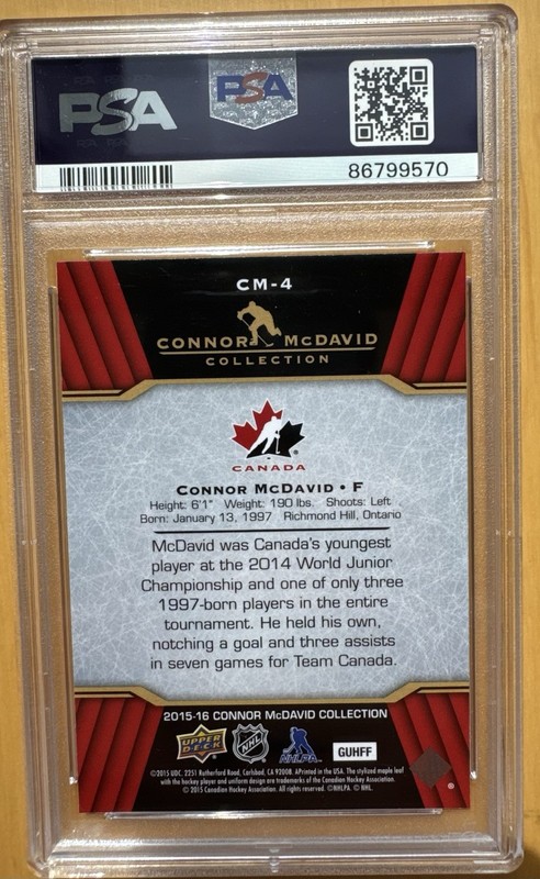 2015-16 Upper Deck Connor McDavid - #CM-4 (RC) PSA 9 view 2