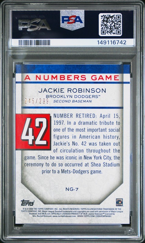2020 TOPPS UPDATE A NUMBERS GAME BLACK #NG7 JACKIE ROBINSON 245/299 PSA 8 view 2