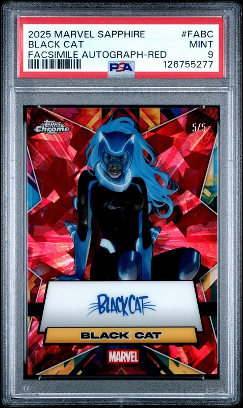 2025 TOPPS CHROME MARVEL SAPPHIRE FACSIMILE AUTO RED BLACK CAT 5/5 PSA 9